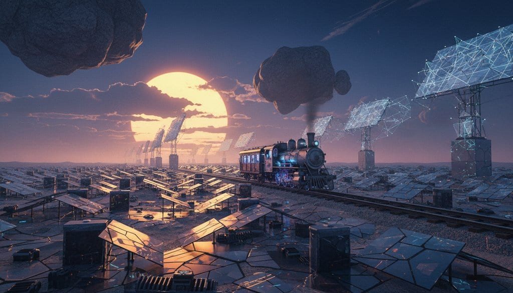 Crystalline Rails Through Electric Twilight